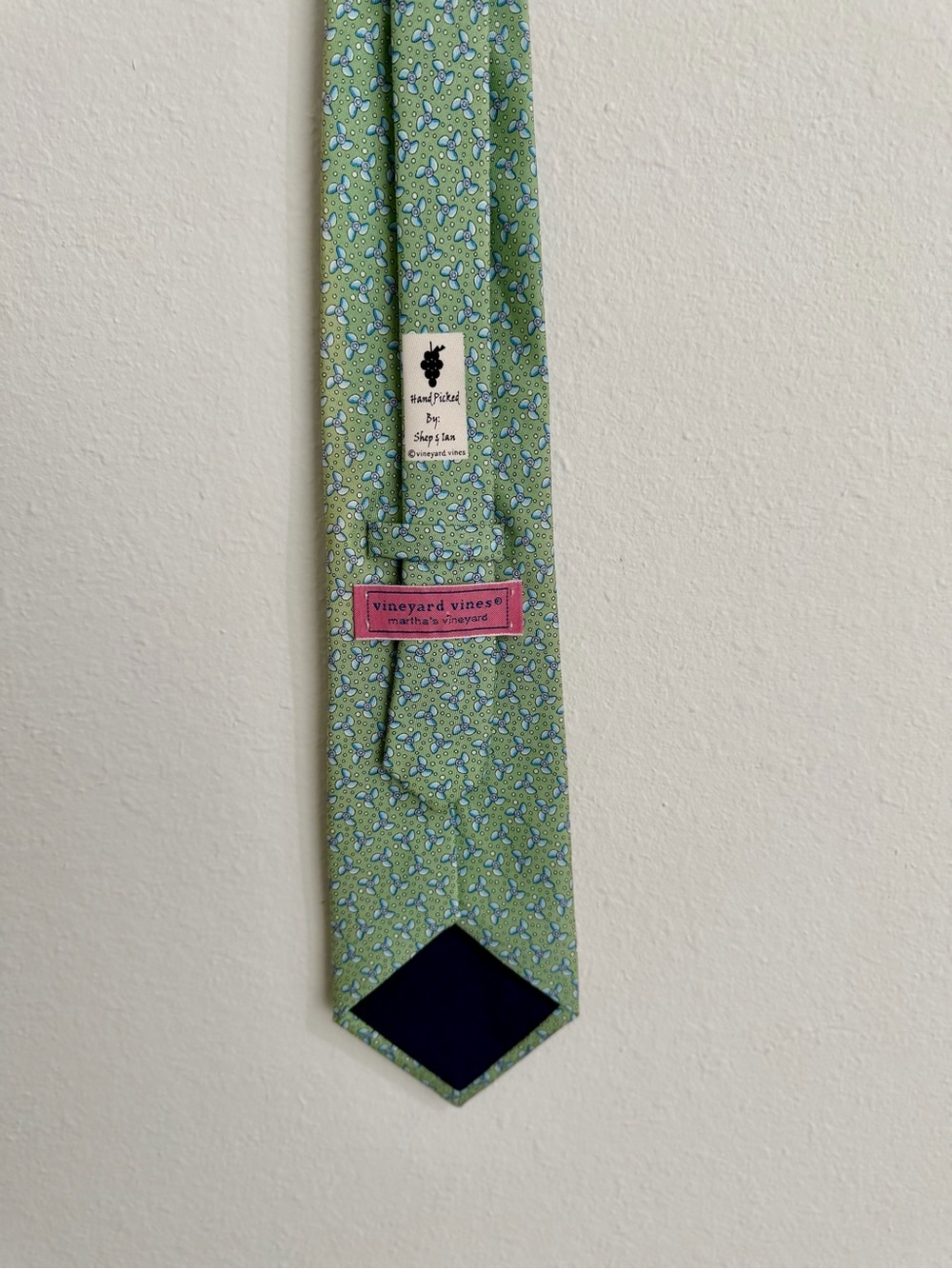 Vineyard Vines Light Green Tie with Blue Paisley Motif
